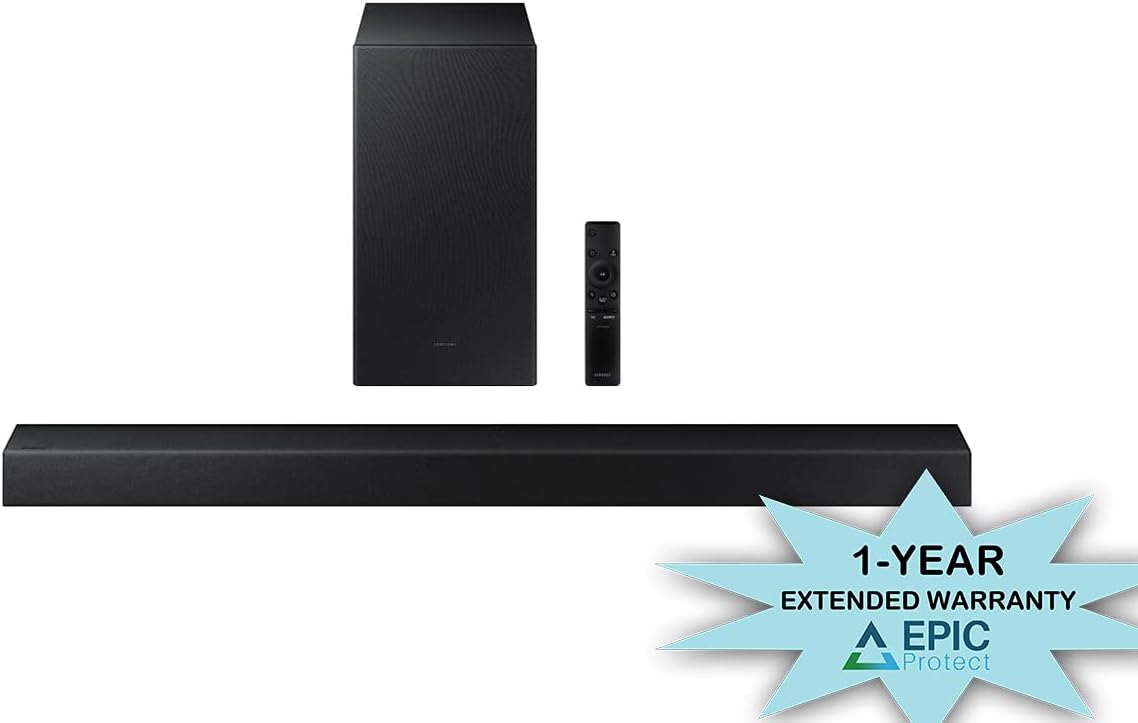 SAMSUNG HW-A450 2.1ch Black Wireless Soundbar with Dolby Atmos with an Additional 1 Year Coverage by Epic Protect (2021)