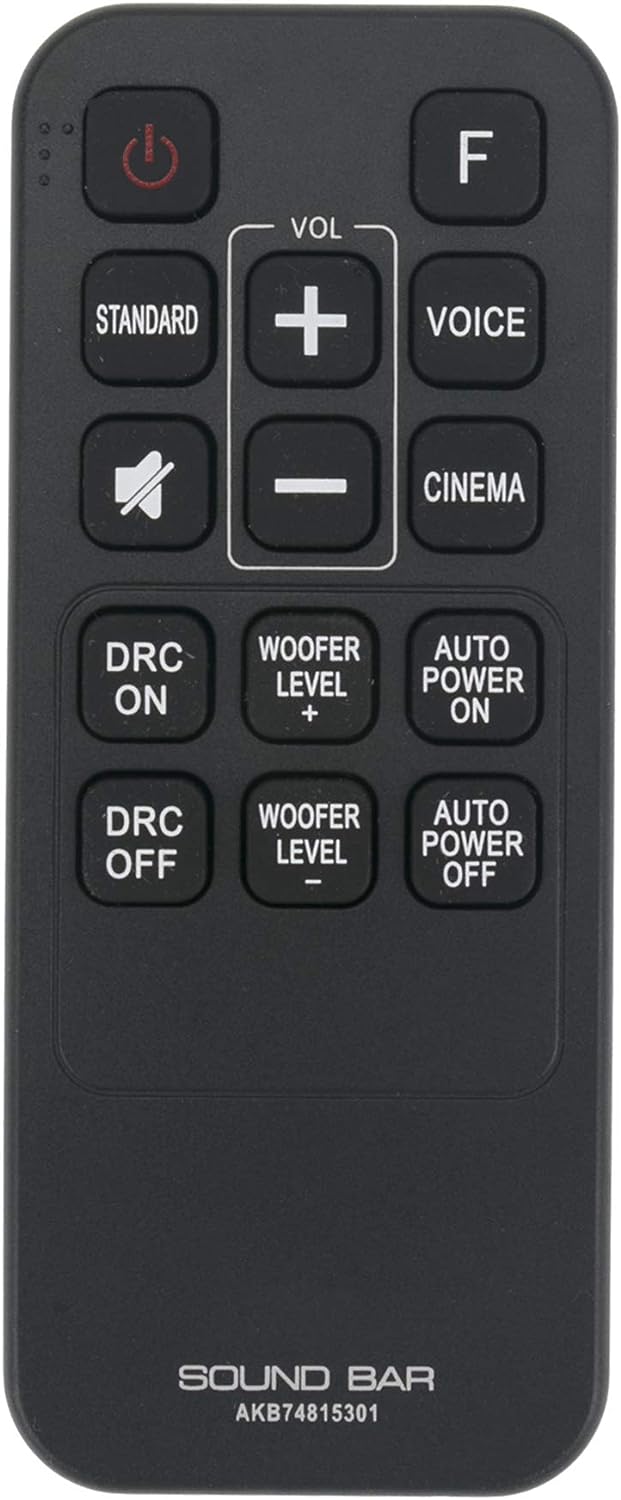 AKB74815301 Replacement Remote Control Compatible with LG Sound Bar LAS454B S55A3-D LAS453B SH3B SPH3B-W SH3K SJ4Y SPH4B-W S45A1-D