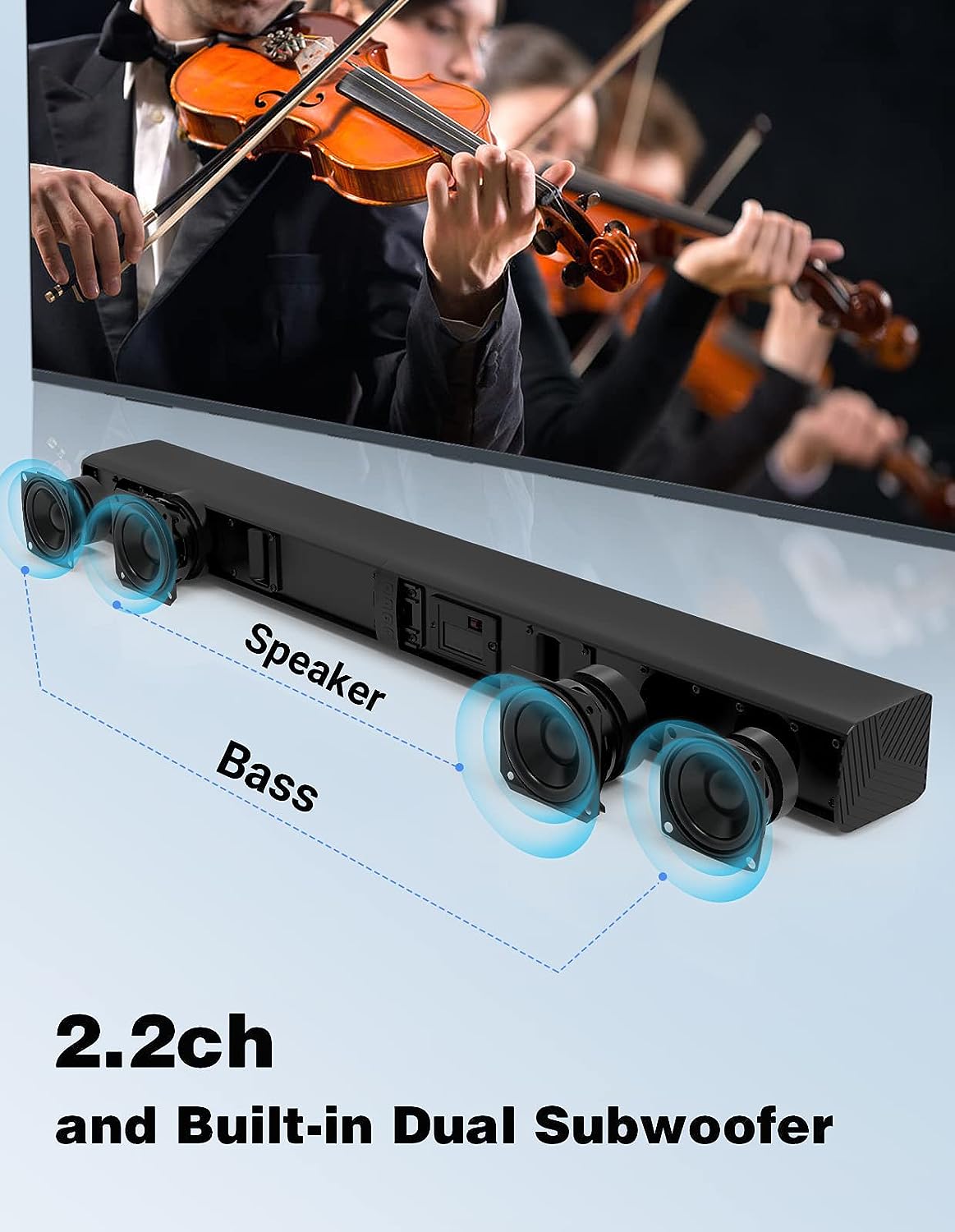 Puxinat 2 in 1 Separable Sound Bars for TV, 2.2 Channel 32Inch Bluetooth 5.0 TV Speaker for Surround Sound System, Built-in Dual Subwoofer, Bass Adjustable, Remote Control Included