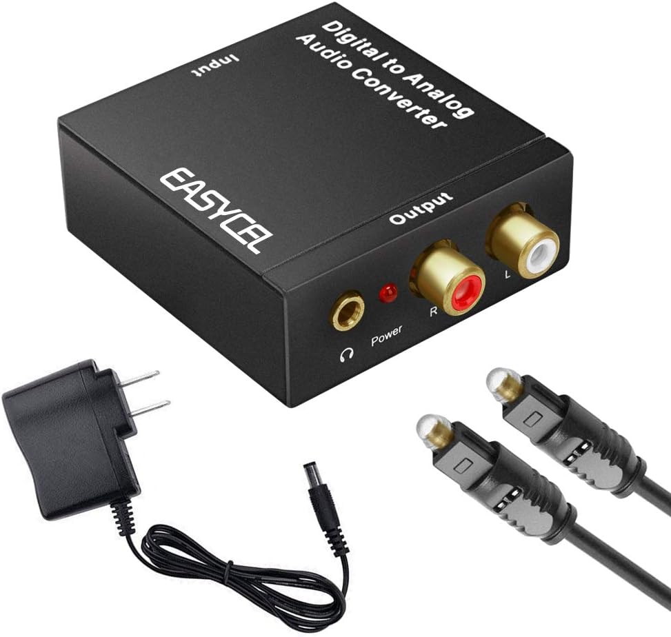 EASYCEL Audio Digital to Analog Converter DAC with 3.5mm Jack, Optical SPDIF Toslink Coaxial to Analog Stereo L/R Converter with Optical Cable and Power Adapter for PS3 PS4 Xbox Roku