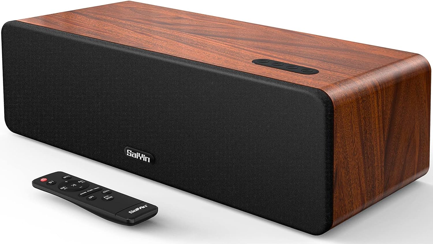 Saiyin Sound Bars for TV, 16.5 Wooden TV Speakers Soundbar Home Theater Surround Sound System with Dual 3.5 Woofers, Bluetooth 5.0 and HDMI ARC/Optical/AUX Input for TV, Projector, Record Player