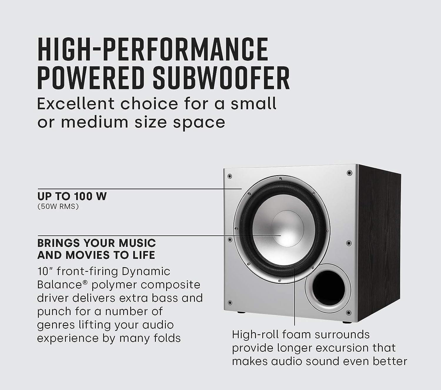 Polk Audio PSW10 10 Powered Subwoofer - Power Port Technology, Up to 100 Watts, Big Bass in Compact Design, Easy Setup with Home Theater Systems Black