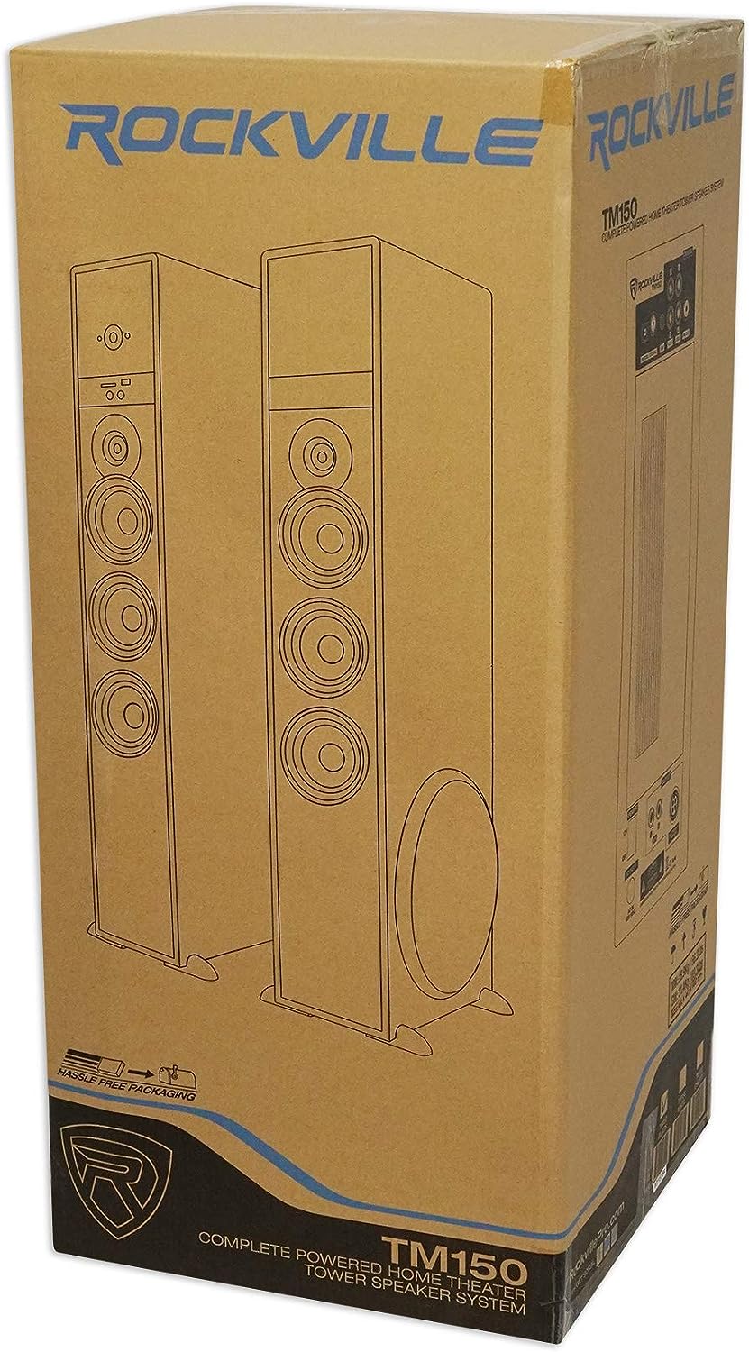 Rockville TM150C Cherry Powered Home Theater Tower Speakers 10 Sub/Bluetooth/USB