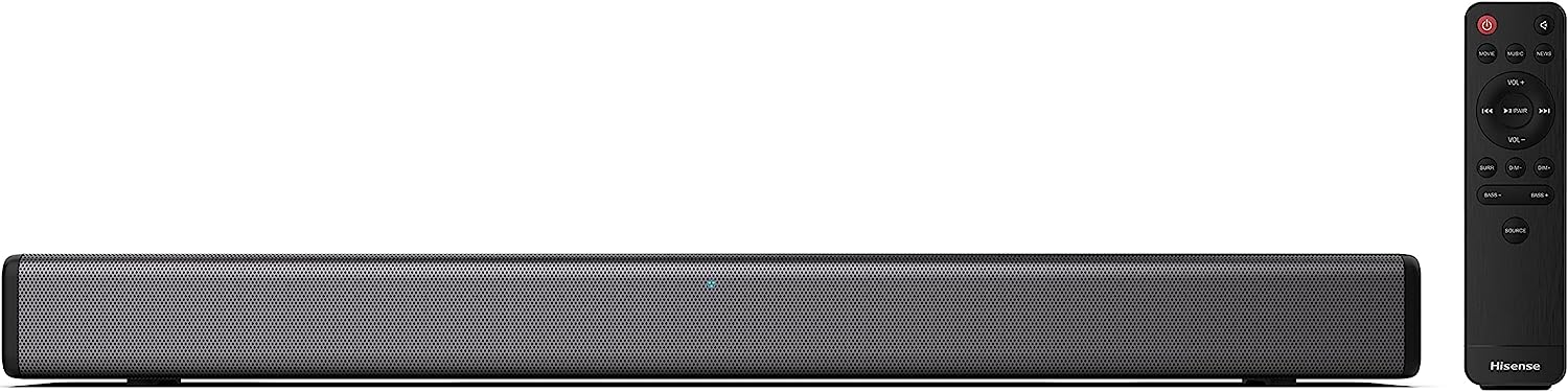 Hisense HS214 2.1ch Sound Bar with Built-in Subwoofer, 108W, All-in-one Compact Design with Wireless Bluetooth, Powered by Dolby Audio, Roku TV Ready, HDMI ARC/Optical/AUX/USB, 3 EQ Modes,Black