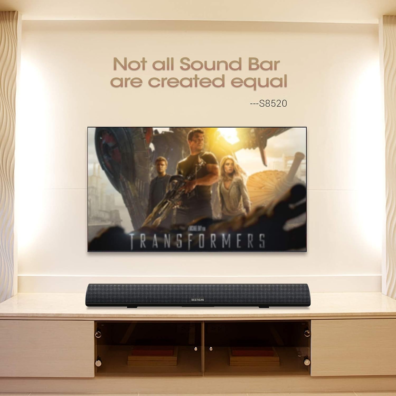 80Watt 34Inch Sound bar, Bestisan Soundbar Bluetooth 5.0 Wireless and Wired Home Theater Speaker (DSP, Bass Adjustable, Optical Cable Included, Worry-Free 90-Day Trial)