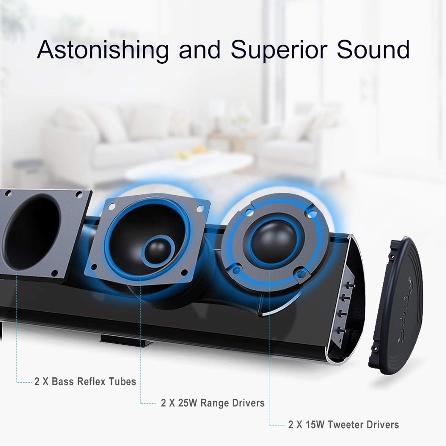 80Watt 34Inch Sound bar, Bestisan Soundbar Bluetooth 5.0 Wireless and Wired Home Theater Speaker (DSP, Bass Adjustable, Optical Cable Included, Worry-Free 90-Day Trial)