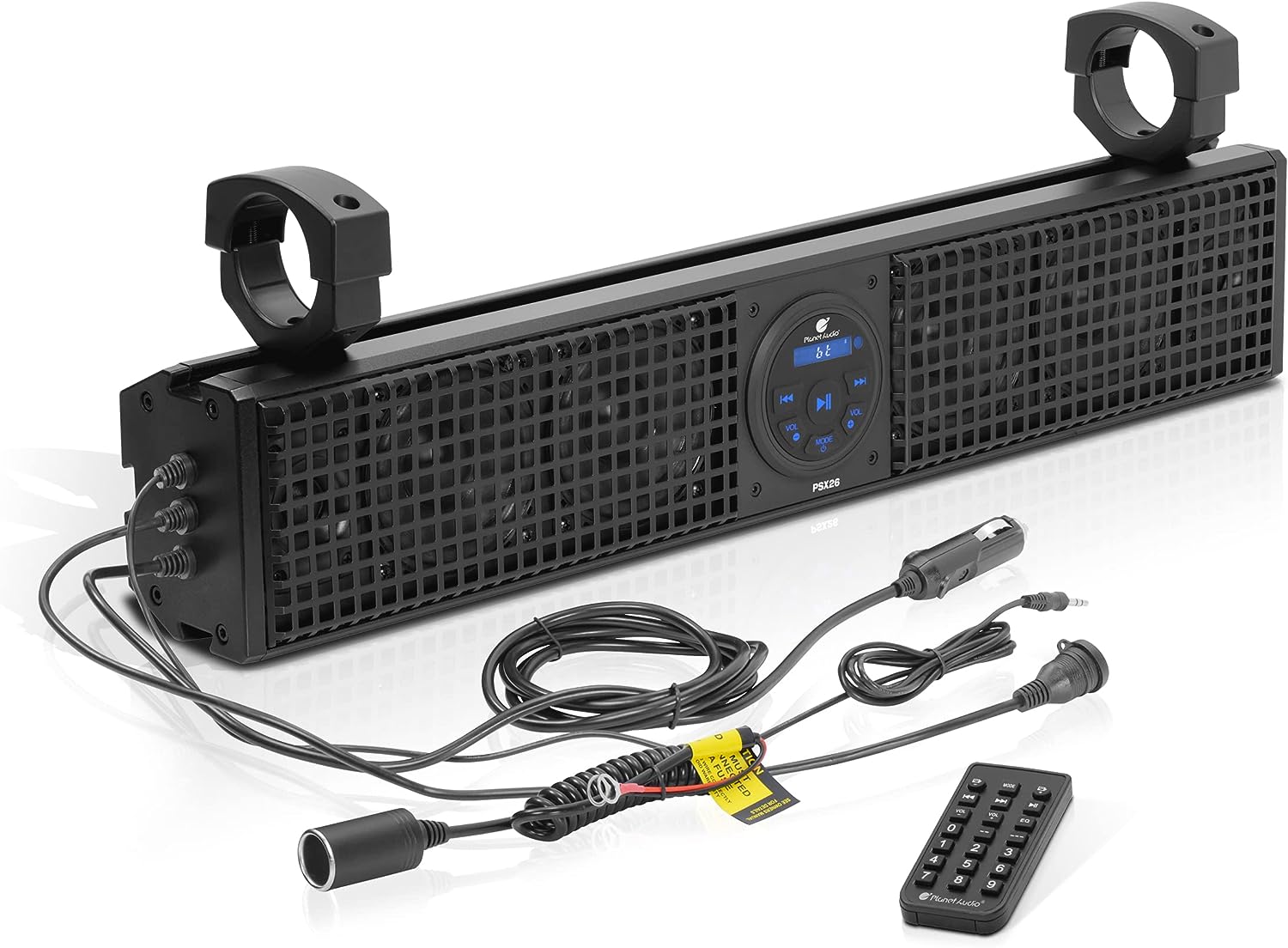 Planet Audio PSX26 ATV UTV Stereo Sound Bar System – 26 Inches Wide, IPX5 Weatherproof, Bluetooth, USB, Amplified, Aux-in, 4 Inch Speakers, 1 Inch Tweeters, Easy Installation for 12 Volt Vehicles