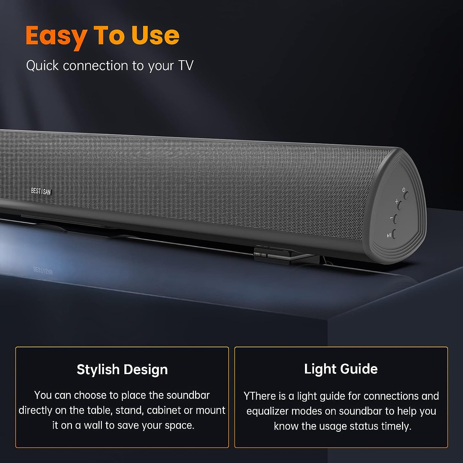 100Watt 40 Inch Soundbar, BESTISAN Sound Bar Wireless and Wired Audio Bluetooth 5.0 TV Speakers with HDMI-ARC Function (2023 Beef UP Version, DSP Audio, Bass Adjustable, Wall Mountable)