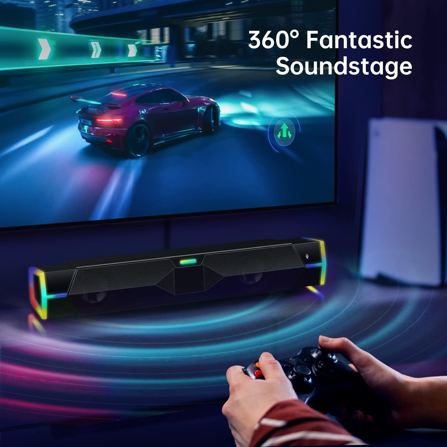 Fishcovers Bluetooth Computer Speakers for PC Desktop Monitor, RGB PC Sound Bar, USB Powered PC Speakers, HiFi Stereo Gaming Speakers for Laptop