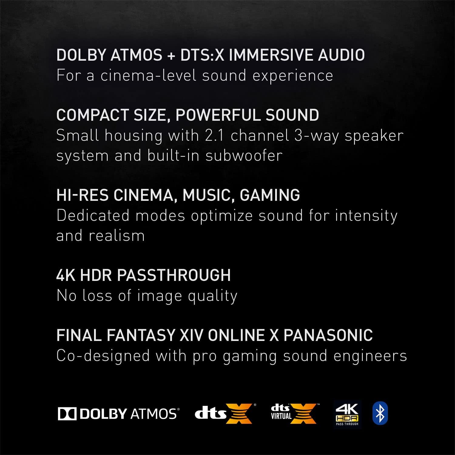 Panasonic SoundSlayer Dolby Atmos Soundbar for TV with Built-in Subwoofer, Small Home Audio Bluetooth-Enabled Speaker, Hi-Res Sound (SC-HTB01),Black