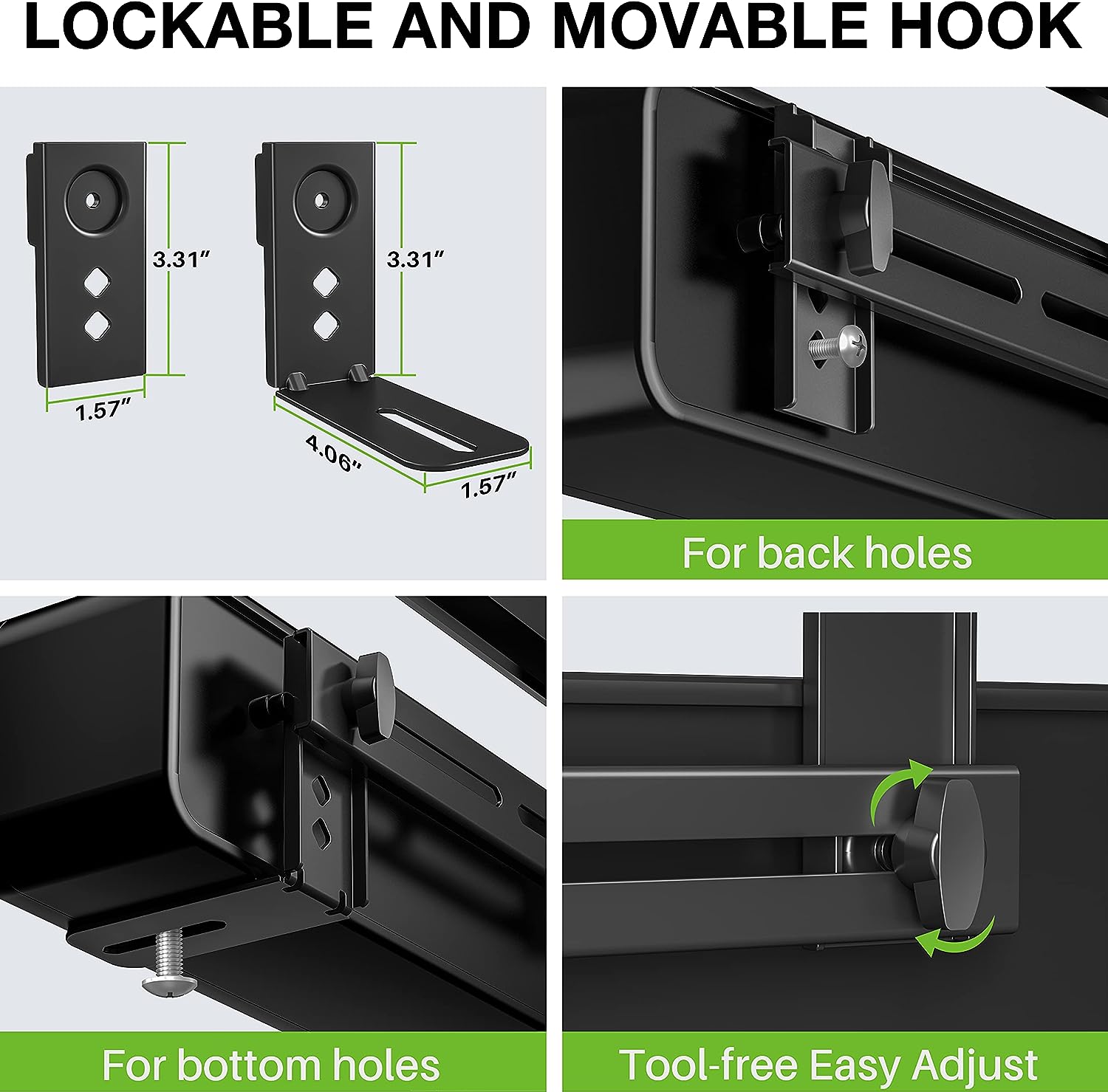 USX MOUNT Soundbar Mount Sound Bar TV Mount for Mounting Above or Under TV, Sound Bar Mount Up to 13.2 lbs, Two Removable and Lockable Hooks for Back or Bottom Holes