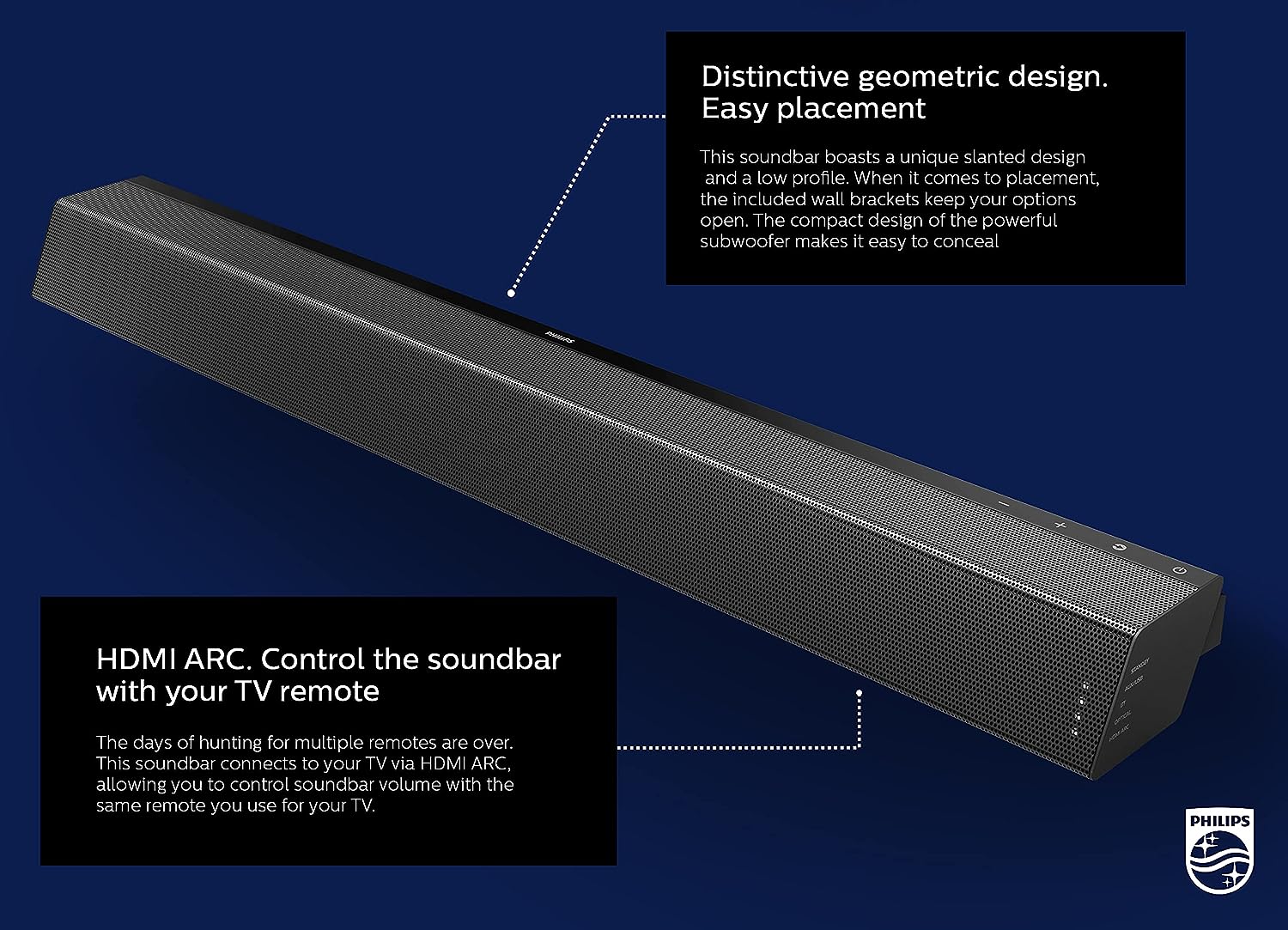 PHILIPS B7305 2.1 Channel 300 Watts Dolby Audio Performance Soundbar Speaker with Wireless Subwoofer, HDMI ARC (TAB7305)