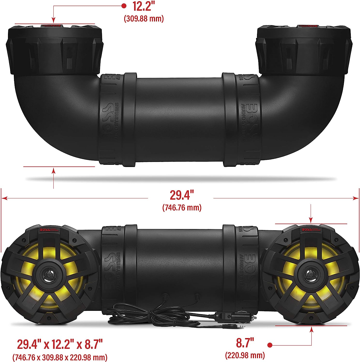BOSS Audio Systems ATV8BRGB ATV UTV Weatherproof Sound System - 8 Inch Speakers, 1.5 Inch Tweeters, Built-in Amplifier, Bluetooth, Multi-Color Illumination, Easy Installation for 12 Volt Vehicles