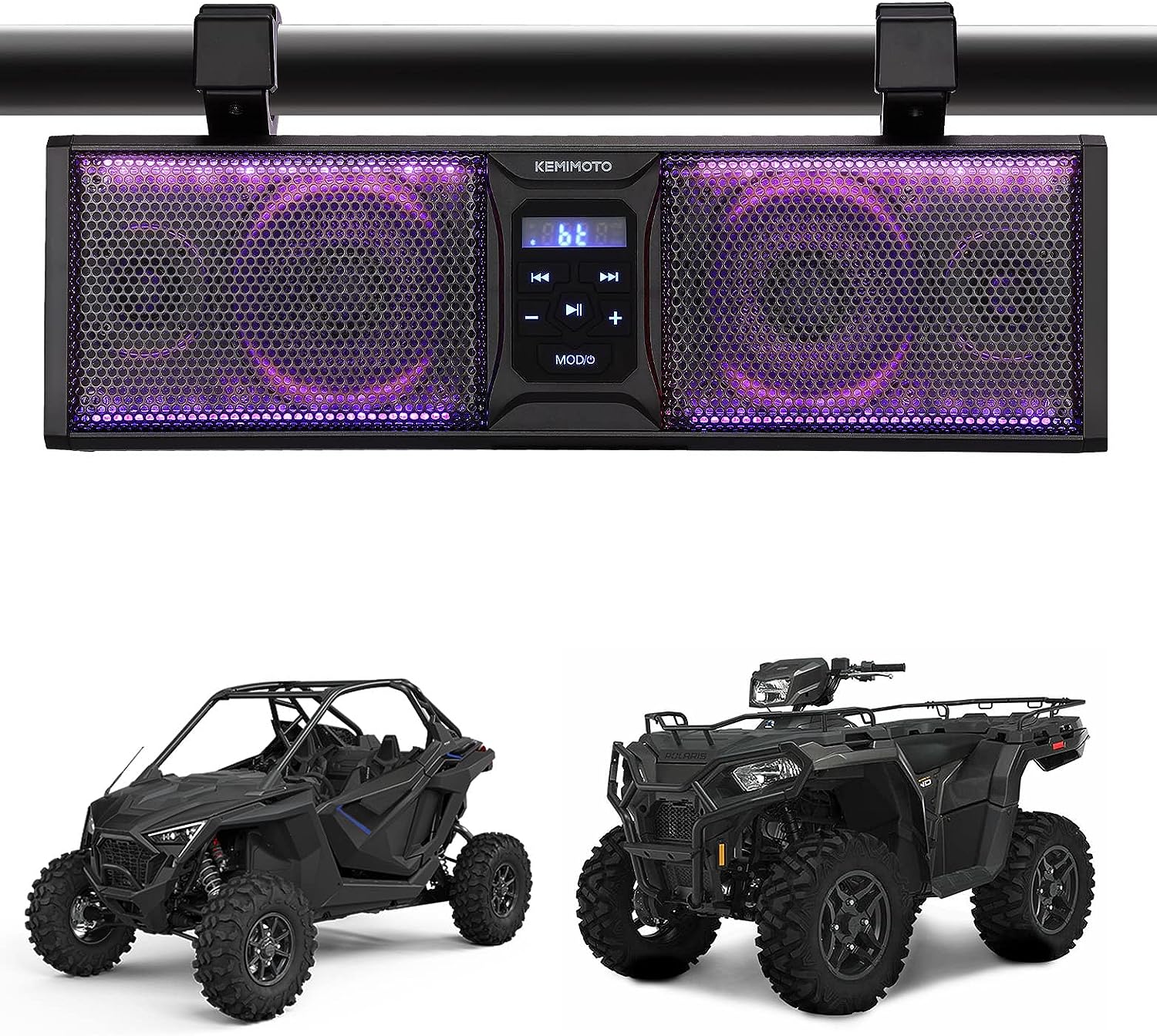 KEMIMOTO 16 UTV Soundbar ATV Golf Cart Sound Bar, BT 5.0, Amplified, IP65 Waterproof Dustproof Compatible with Polaris RZR, Meverick X3, Defender, Commender