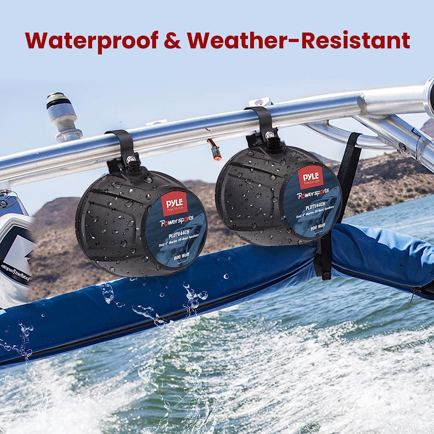 Pyle Waterproof Off-Road Speakers with Amplifier - 4-Inch Marine Grade Speakers for Outdoor Audio - 1500W 4-Channel System - ATV, UTV, Quad, Jeep, Boat Compatible