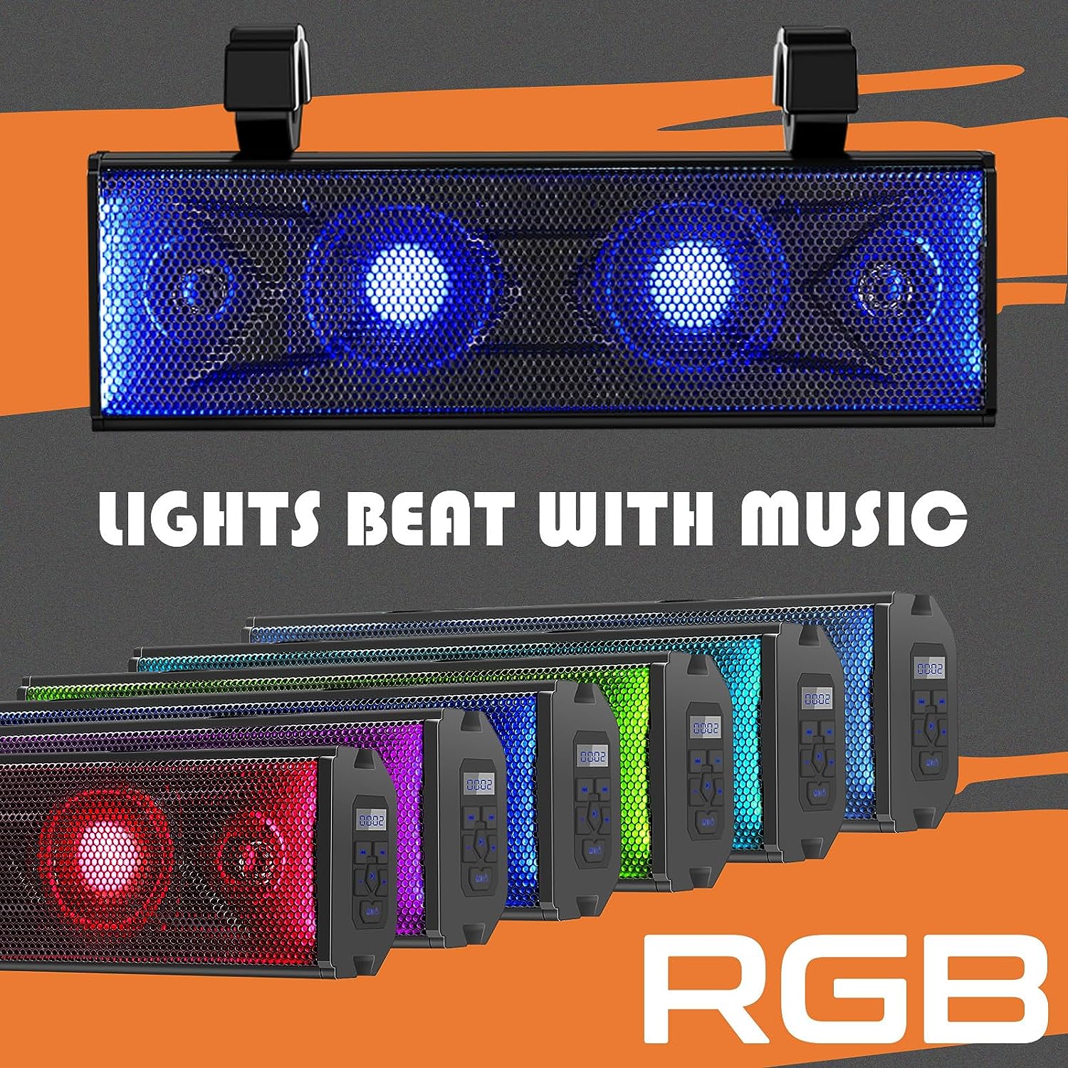 purevox UTV Sound Bar 16 Inch 4-Speaker ATV SoundBar UTV Sound System SXS Speakers Waterproof Bluetooth Connectivity with Multicolor LED Lighting for UTV ATV Golf Cart Marine Boat
