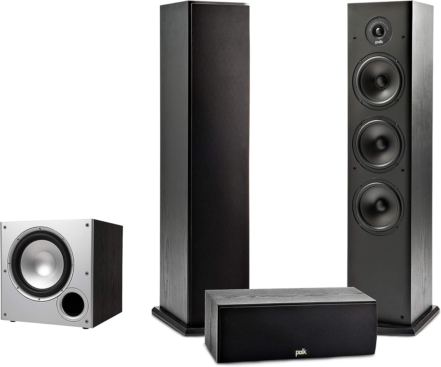 Polk Audio T Series 3.1 Channel Complete Home Theater System with Powered Subwoofer | One (1) T30 Center Channel, Two (2) T50 Tower Speakers | Wi-Fi, Alexa, HEOS Built-in