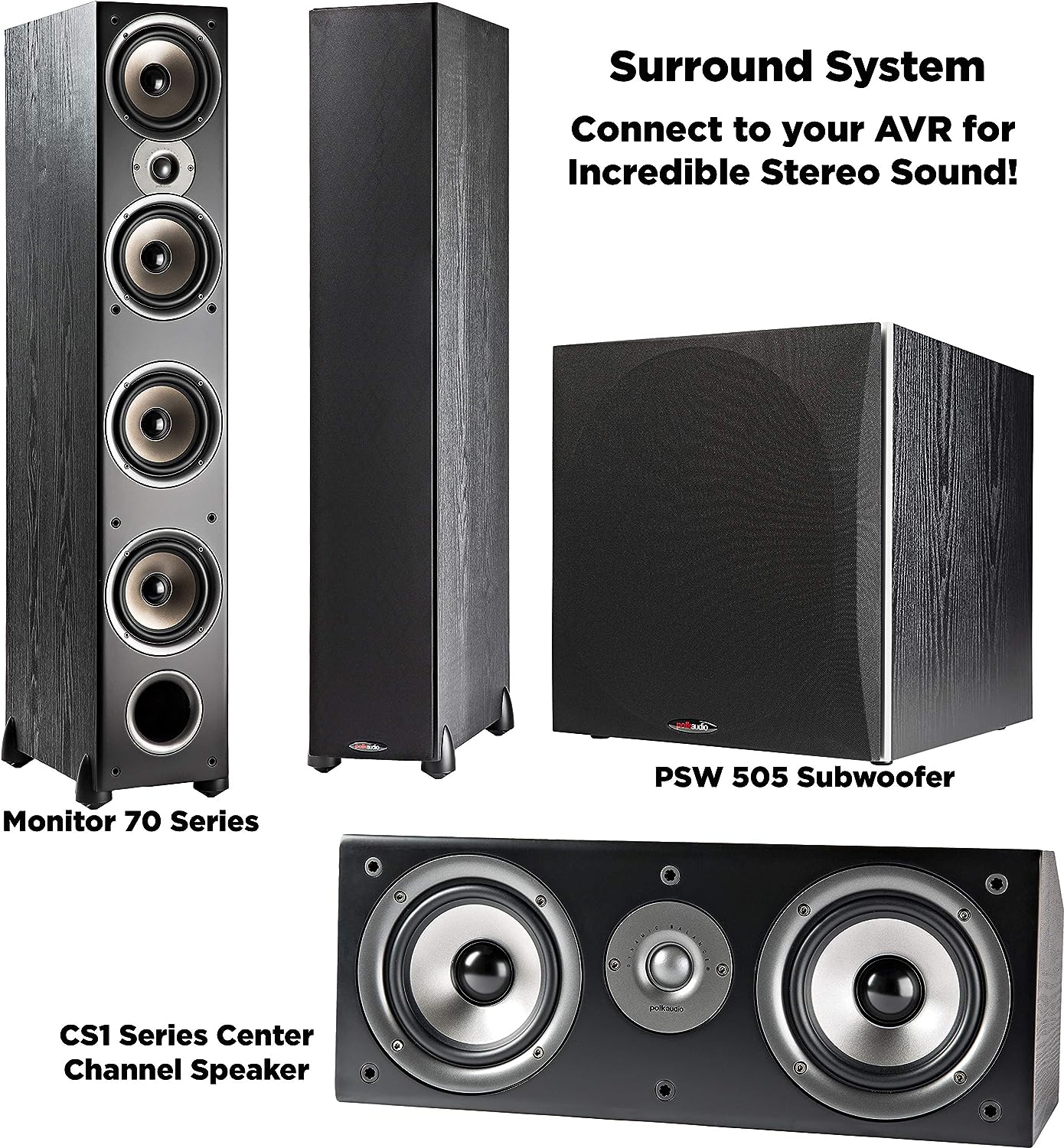 Polk Audio CS1 Sound Speakers, Black Polk Audio PSW10 Floor Standing Subwoofer, Black